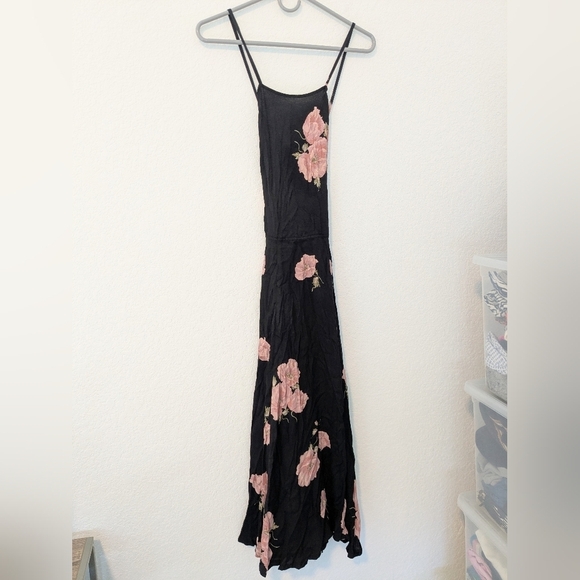 Reformation Black Pink Floral Sleeveless Criss Cross Open Back Slit Myrtle Dress - Picture 5 of 11